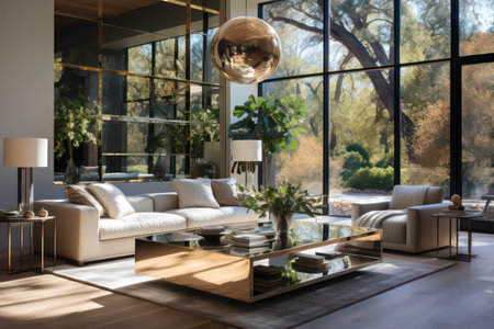 Modern living room interior design with white sofa and coffee table. 3d renderingの素材
