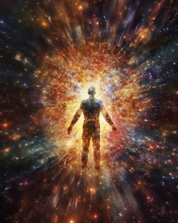 Man in outer space with stars and nebula. 3D renderingの素材