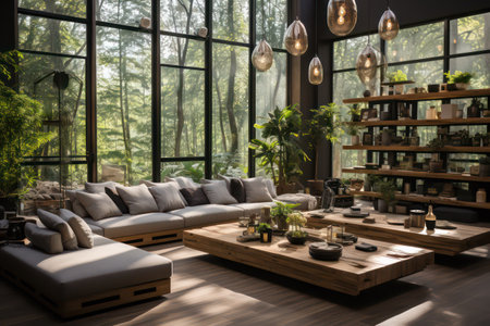 Interior of modern living room in loft style,3d renderの素材