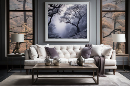 Interior of the living room with a white sofa. 3d renderの素材