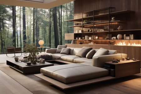 Interior of a modern living room with a large sofa. 3d renderingの素材