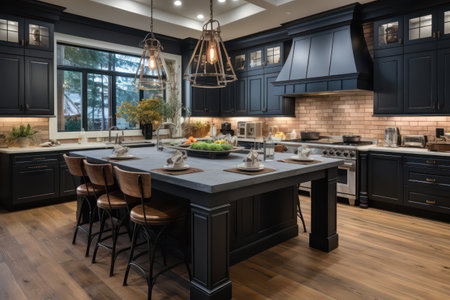 Luxury modern kitchen interior design. 3D Rendering.の素材