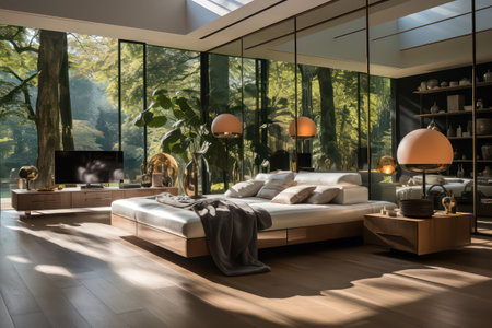 Interior of modern bedroom in luxury villa. 3d renderの素材