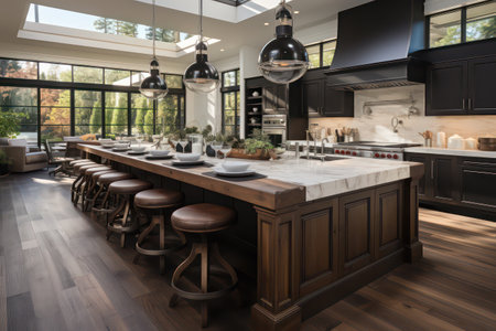 modern and luxury kitchen in European style. 3d renderingの素材