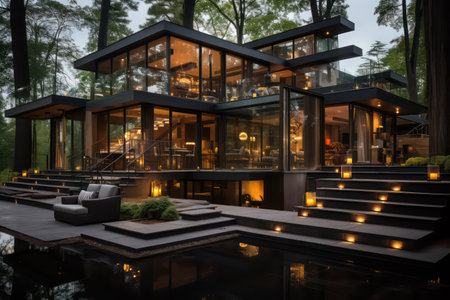 Modern cozy house with pool and parking for sale or rent in the forest.の素材
