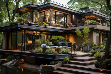 Luxury modern house exterior. Luxury house in the garden.の素材