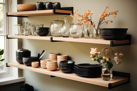Kitchenware on the shelf in the kitchen, interior design conceptの素材