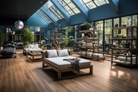 Interior of modern living room with furniture, sofa and coffee tableの素材