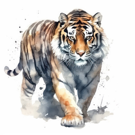 Watercolor tiger. Hand drawn watercolor illustration isolated on white backgroundの素材