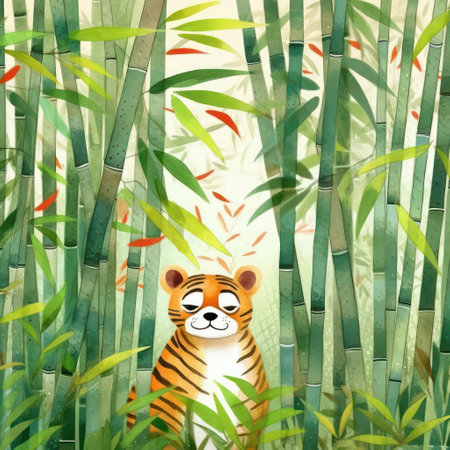 Tiger in the bamboo forest. Watercolor illustration for your designの素材