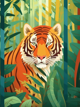 Tiger in the jungle. Tiger in the jungle. Vector illustration.の素材