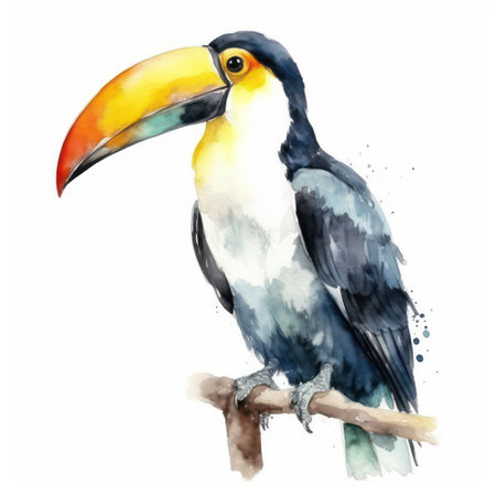 Watercolor toucan on a white background. Hand-drawn illustrationの素材