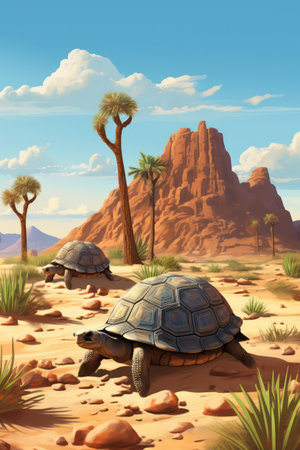 Turtle in the desert. 3D render. Computer graphics.の素材