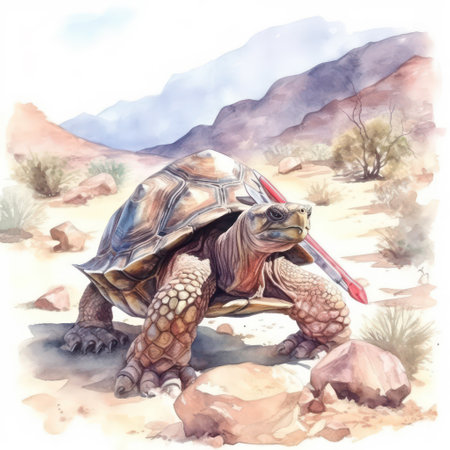 Watercolor illustration of a tortoise in the desert. Digital painting.の素材