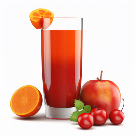 Fruit juice in a glass isolated on white background. 3d illustrationの素材