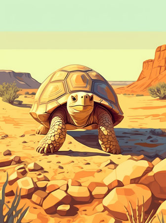 Illustration of a tortoise in the desert. Cartoon style.の素材