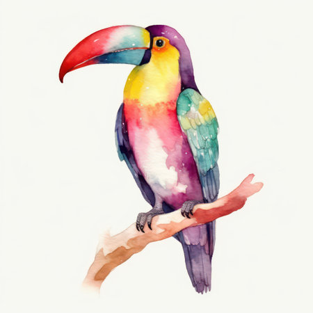 Watercolor toucan on a white background. Hand-drawn illustration.の素材