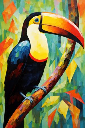 Toucan sitting on a branch in the jungle. Colorful illustration.の素材