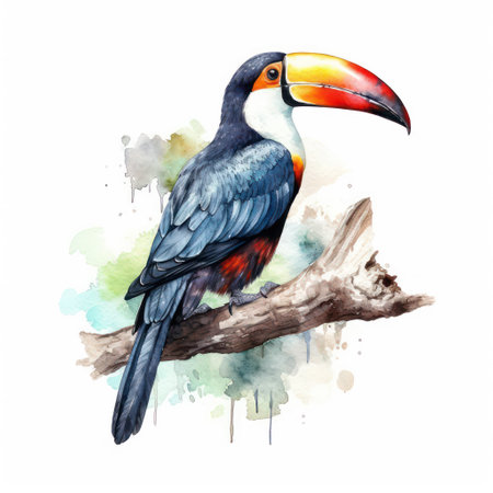 Watercolor toucan isolated on white background. Hand drawn illustration.の素材