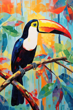 Toucan on the branch of a tree. Illustration.の素材