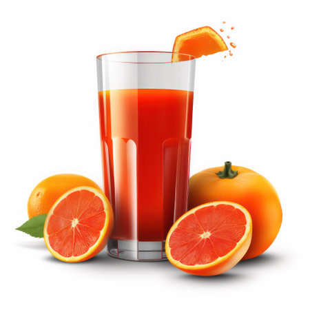 Citrus juice in a glass isolated on a white background.の素材