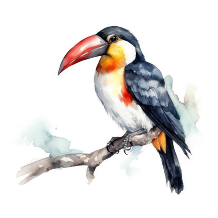 Watercolor toucan isolated on white background. Hand drawn illustration.の素材