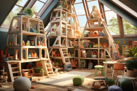 Interior of a children's room with toys. 3d renderingの素材