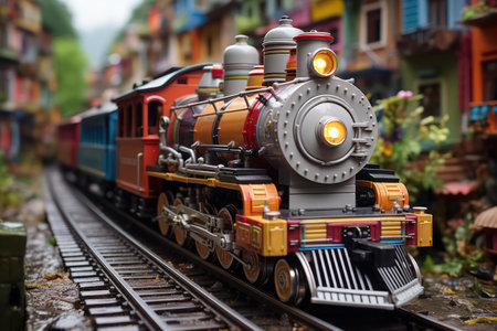 Toy train on the tracks. Toy train on the tracks. Toy train.の素材