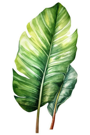 Watercolor tropical banana leaves isolated on white background. Hand drawn illustrationの素材