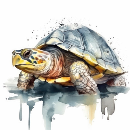 Watercolor illustration of a tortoise on a white background. Hand-drawn illustrationの素材