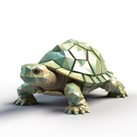 Polygonal turtle isolated on white background. 3D illustration.の素材