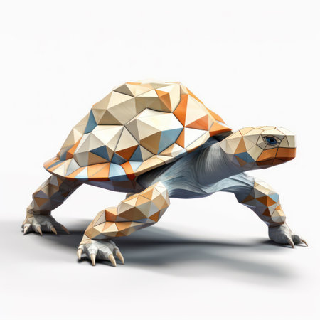 3D rendering of a tortoise isolated on white background with shadowの素材