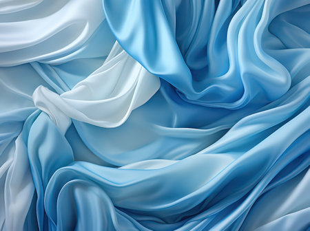 Abstract background of blue silk or satin. 3d render illustrationの素材
