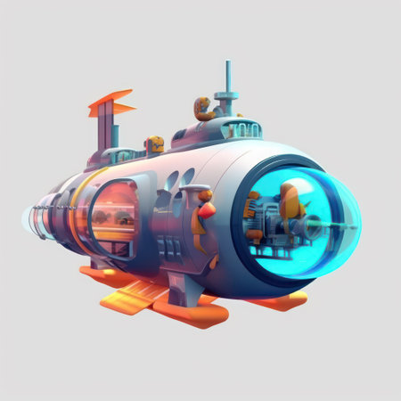 Submarine in the style of the 80s. 3d renderingの素材