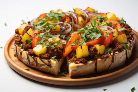 Bruschetta with minced meat, potatoes, tomatoes and onionの素材