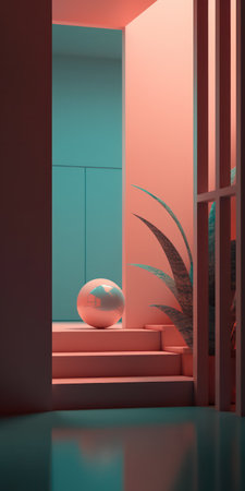 Minimalist interior design, 3d render, blue and pinkの素材