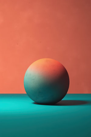 Colorful egg on a blue and orange background. Copy space.の素材