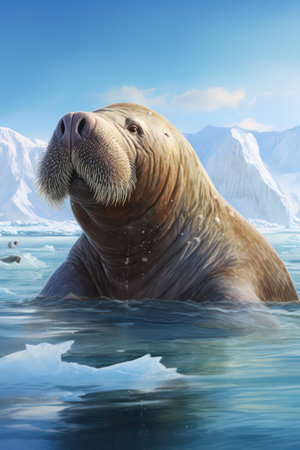 walrus on the ice floe in the Arctic. 3d renderingの素材