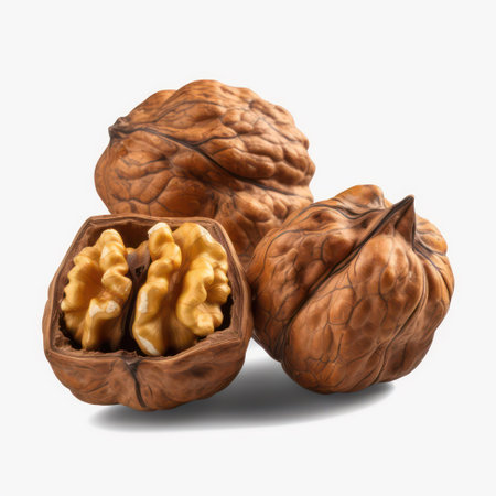 Walnuts isolated on a white background. 3d render illustration.の素材