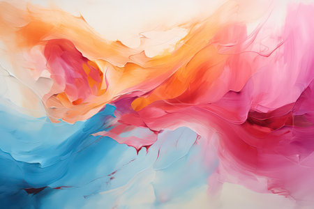 Abstract background of acrylic paint in pink, blue and orange tones.の素材