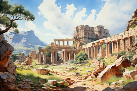 Digital painting of the Valley of the Temples, Agrigento, Sicilyの素材