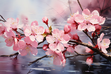 cherry blossom in spring time on water background, vintage styleの素材