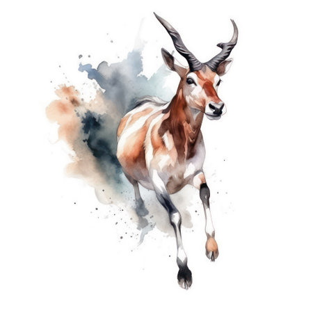 Watercolor gazelle isolated on white background, hand drawn illustrationの素材