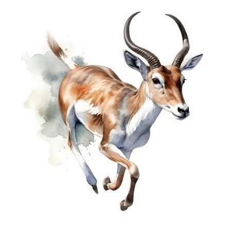 Watercolor image of antelope on white background. Hand drawn illustrationの素材