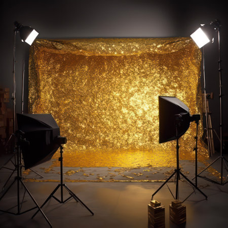 Empty photo studio with lighting equipment, floodlights and lighting equipment.の素材