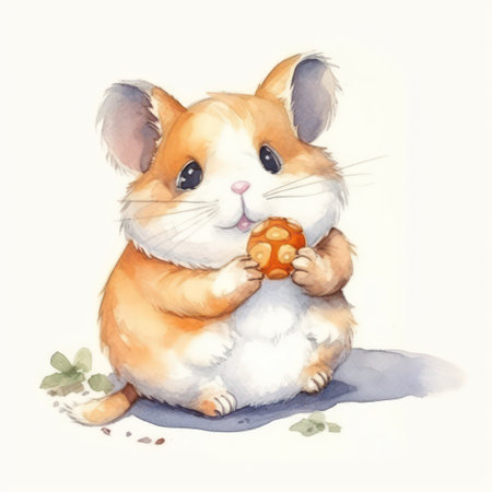 Cute hamster with an Easter egg. Watercolor illustration.の素材
