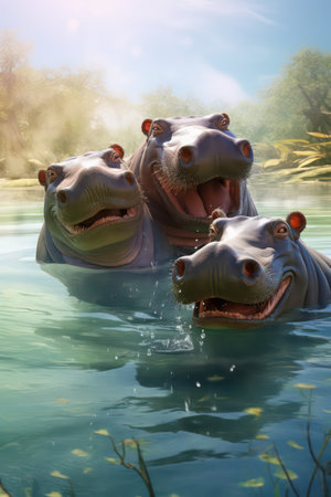 Hippopotamus in the lake. Hippopotamus in the waterの素材