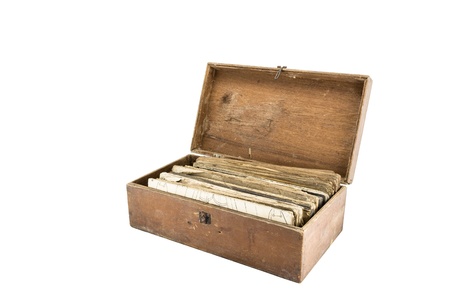 the old textbook in old boxの写真素材