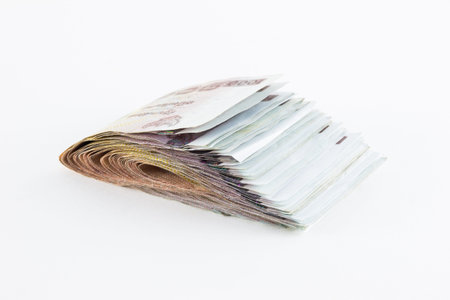 Banknotes of 1000 Thai Baht on white background