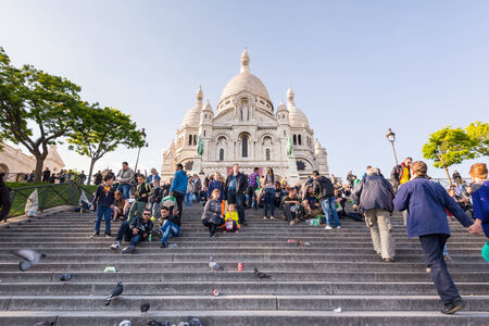 PARIS, FRANCE - MAY 15, 2014  Touristic boat in front of Notre Dame Cathedral  のeditorial素材
